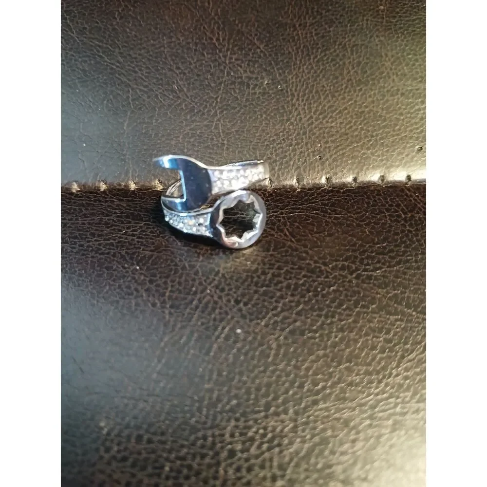 Stainless Steel Men's Crystal Wrench Ring